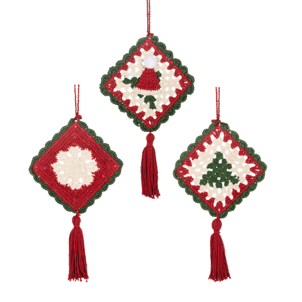 Knit Granny Square Holiday Icon Ornaments