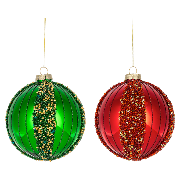 Red & Green Beaded Ball Ornaments