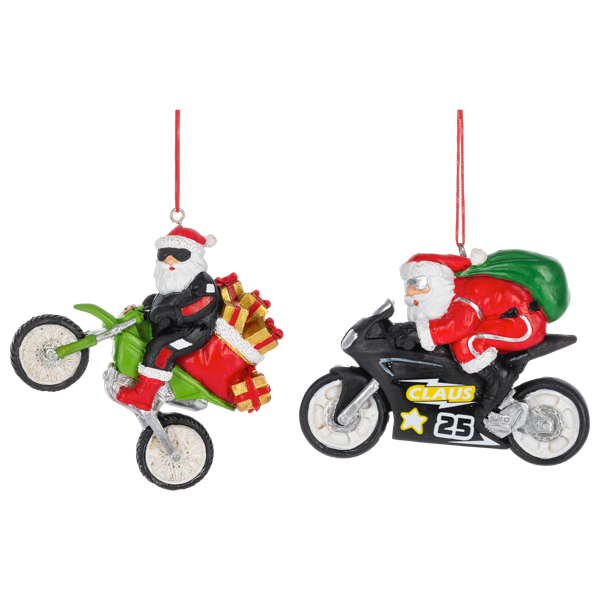 Santa on Motorcycle Ornaments