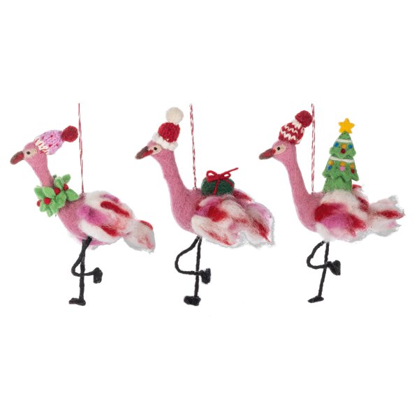 Handcrafted Christmas Flamingo Ornaments
