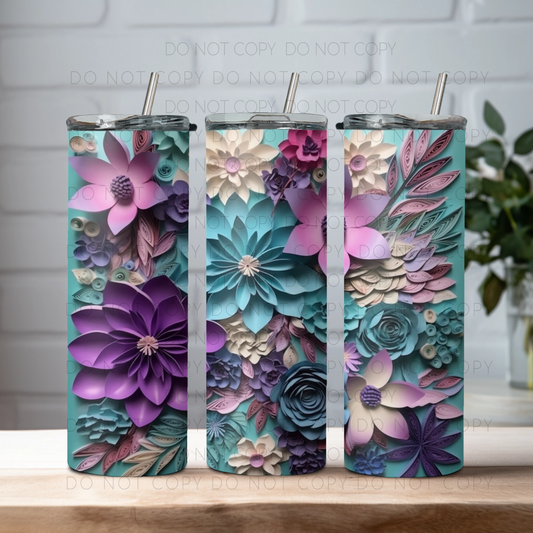 Purple And Teal Flowers 20oz Tumbler