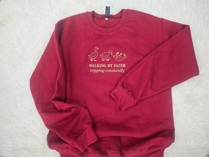 Walking by faith embroidery crewneck
