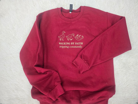 Walking by faith embroidery crewneck