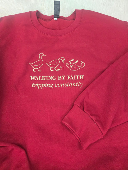 Walking by faith embroidery crewneck