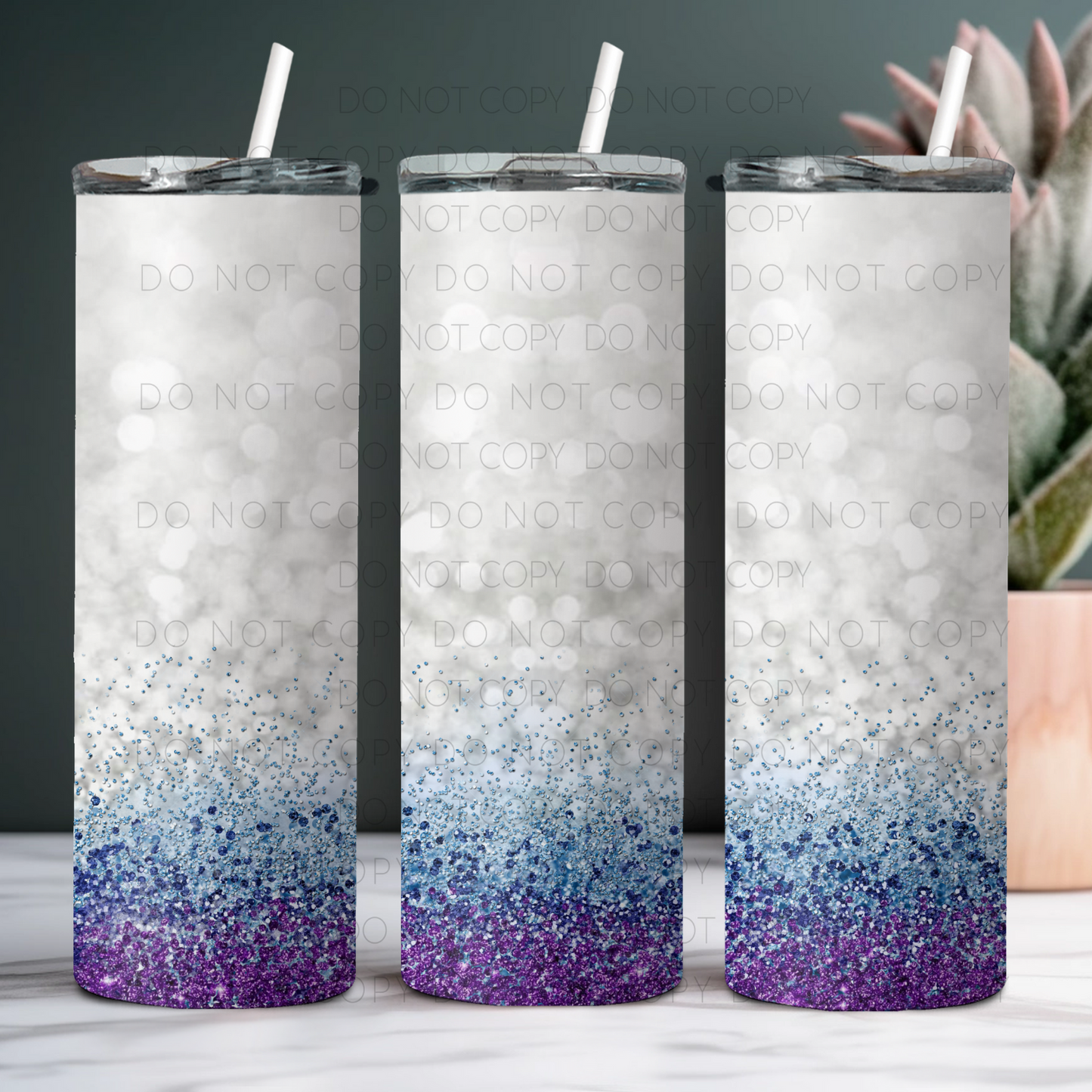 White, Blue, Purple Glitter 20oz Tumbler